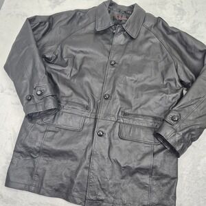 Vintage Mens XL T Black Leather Jacket Coat Cinch Waist Removable Insulated Tall